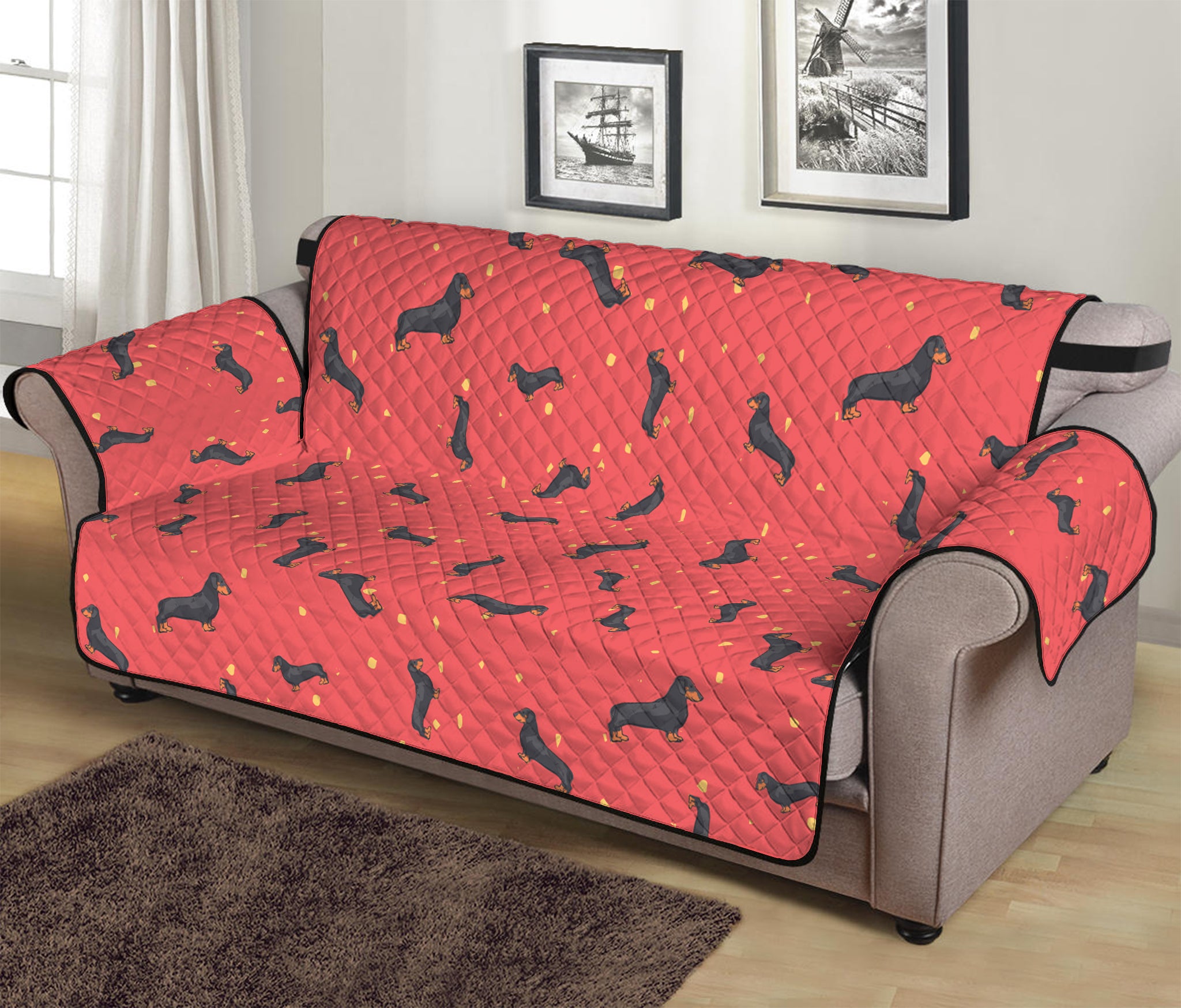 Cute Dachshund Pattern Print Sofa Protector