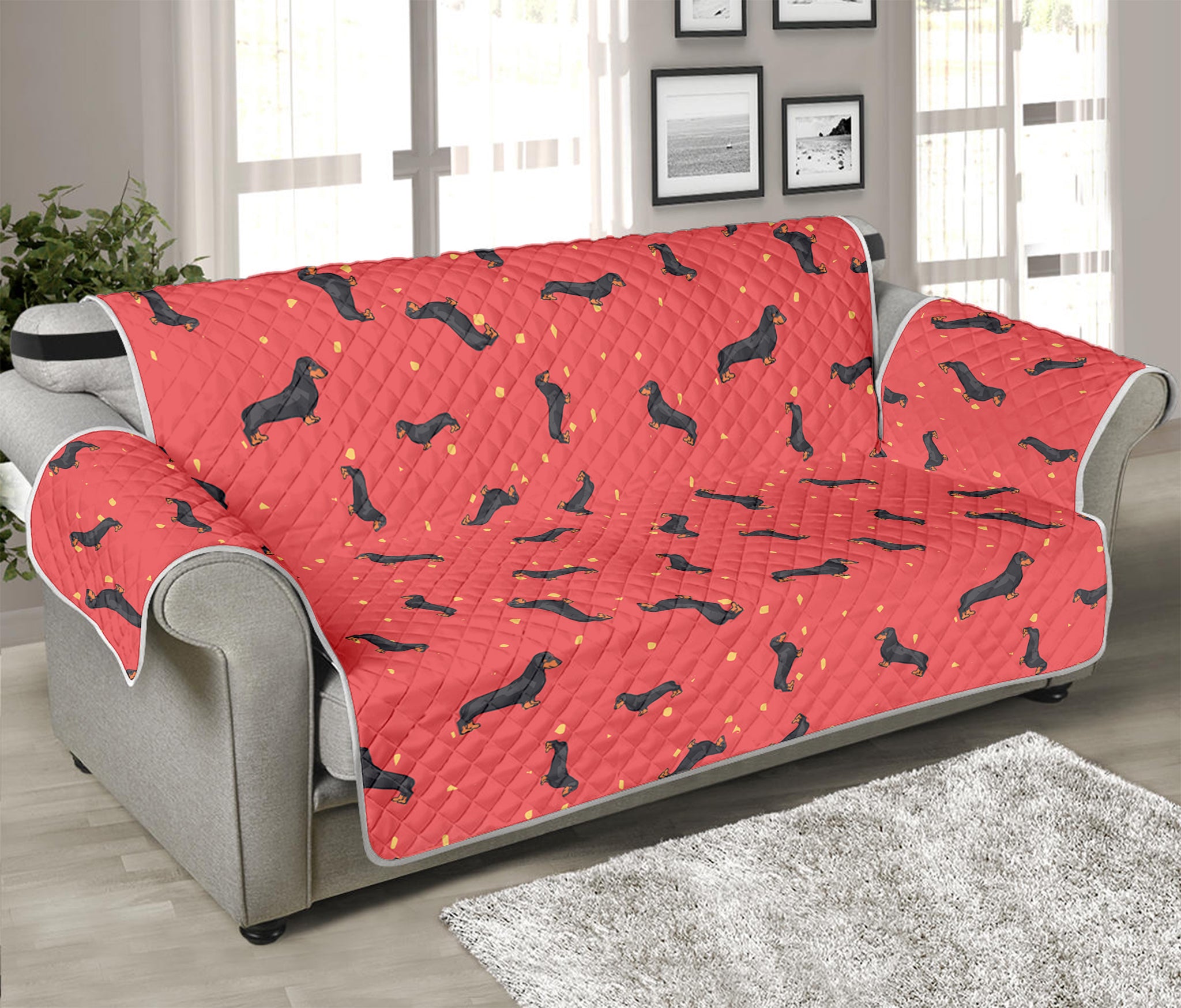 Cute Dachshund Pattern Print Sofa Protector