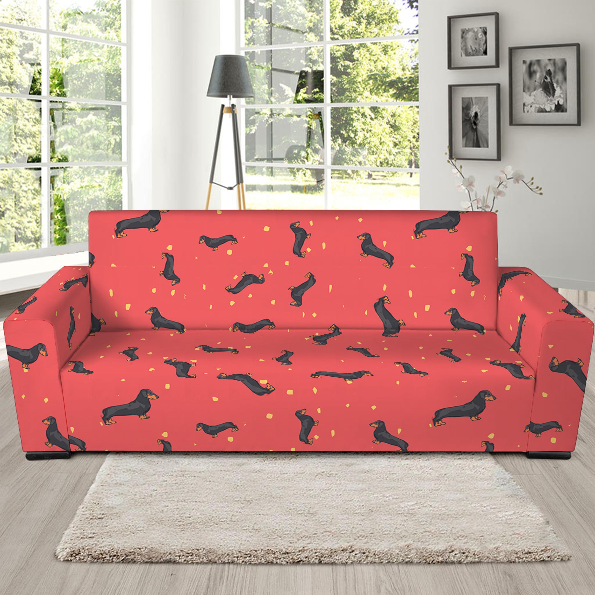 Cute Dachshund Pattern Print Sofa Slipcover