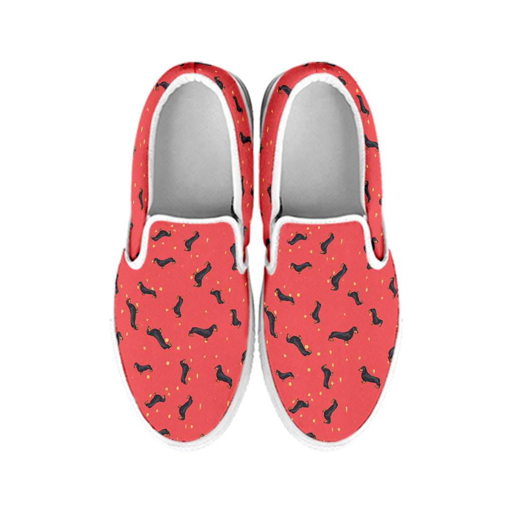 Cute Dachshund Pattern Print White Slip On Shoes