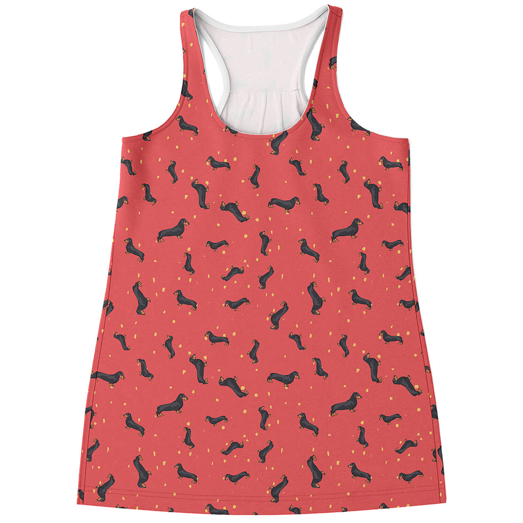 Cute Dachshund Pattern Print Women's Racerback Tank Top