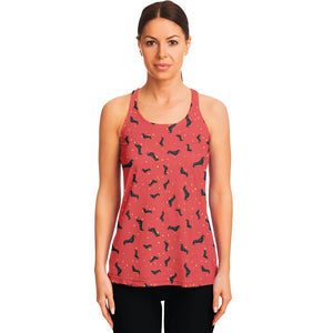 Cute Dachshund Pattern Print Women's Racerback Tank Top