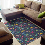 Cute Dino Floral Pattern Print Area Rug