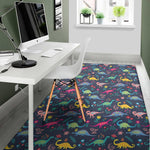 Cute Dino Floral Pattern Print Area Rug