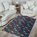 Cute Dino Floral Pattern Print Area Rug