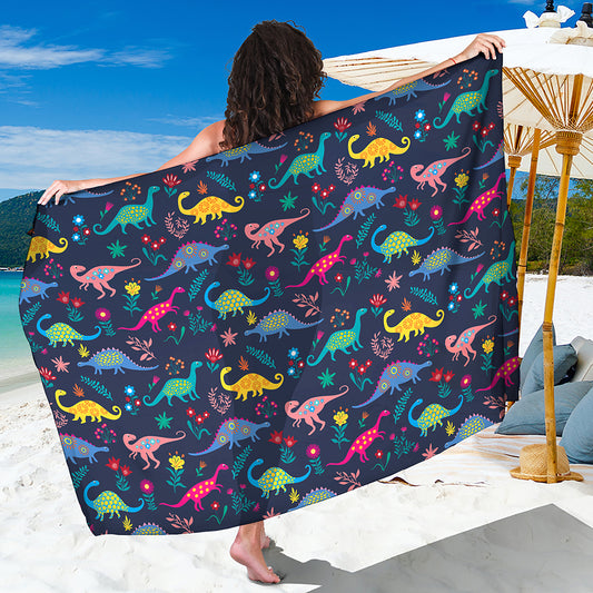 Cute Dino Floral Pattern Print Beach Sarong Wrap