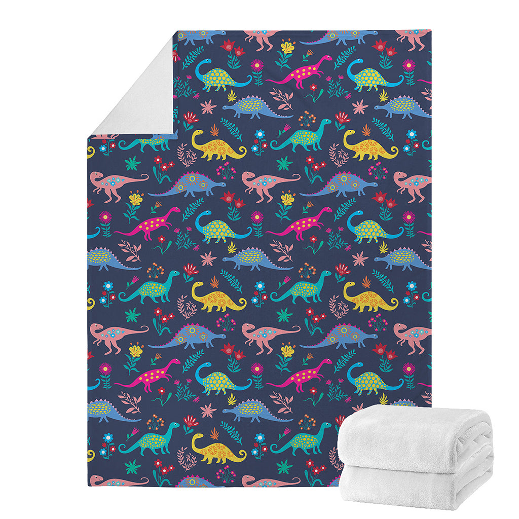 Cute Dino Floral Pattern Print Blanket