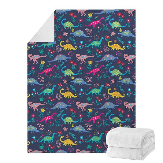 Cute Dino Floral Pattern Print Blanket