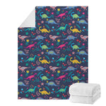 Cute Dino Floral Pattern Print Blanket
