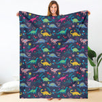 Cute Dino Floral Pattern Print Blanket