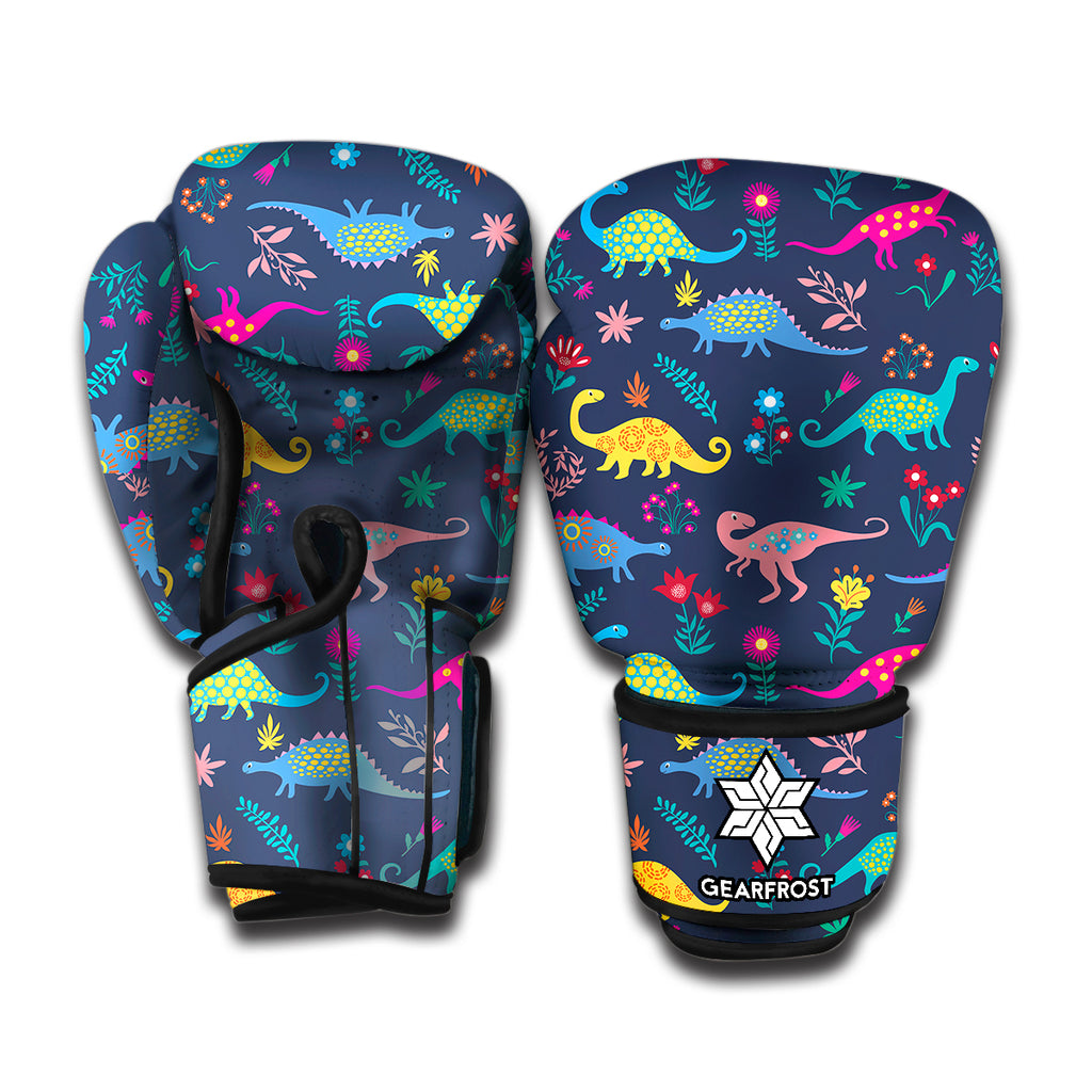 Cute Dino Floral Pattern Print Boxing Gloves