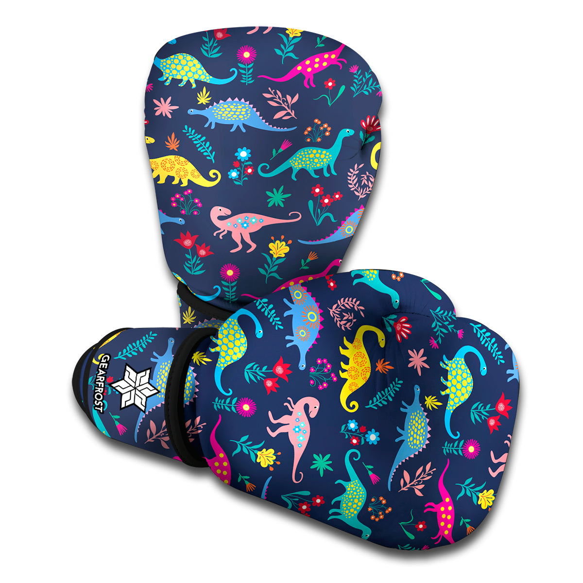 Cute Dino Floral Pattern Print Boxing Gloves
