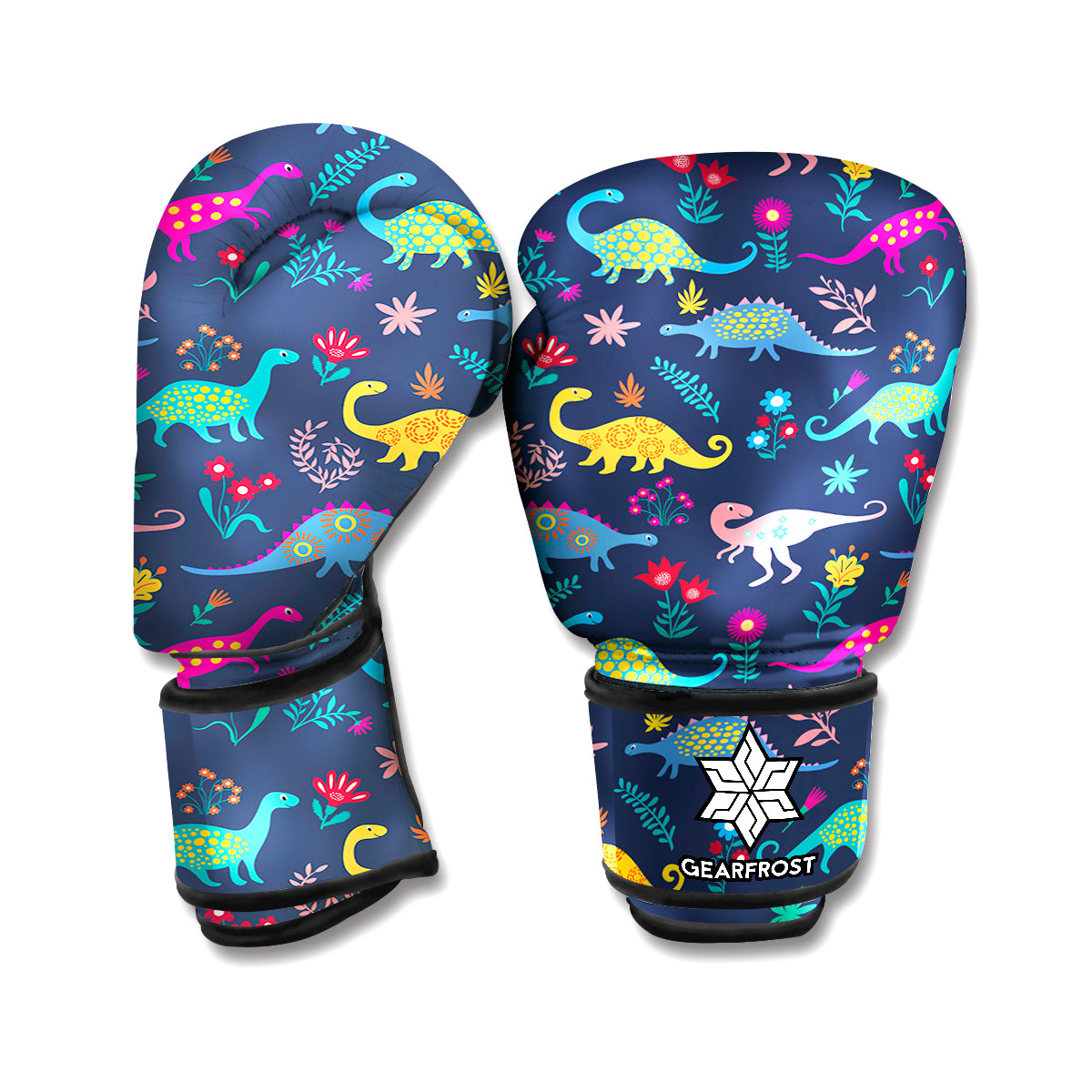 Cute Dino Floral Pattern Print Boxing Gloves