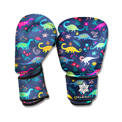 Cute Dino Floral Pattern Print Boxing Gloves