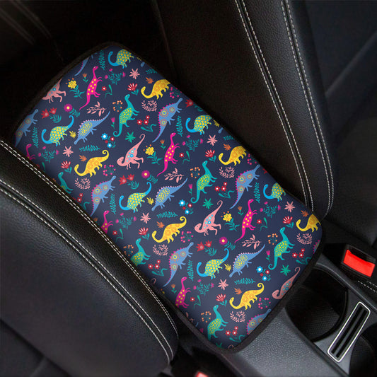 Cute Dino Floral Pattern Print Car Center Console Cover