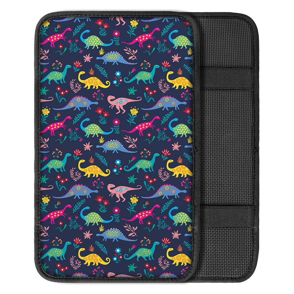 Cute Dino Floral Pattern Print Car Center Console Cover