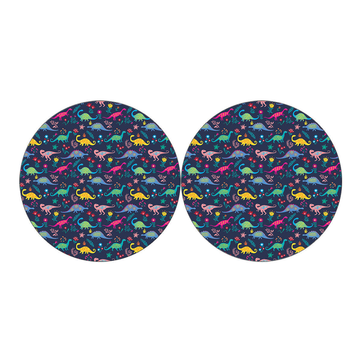 Cute Dino Floral Pattern Print Car Coasters