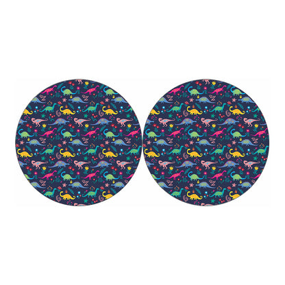 Cute Dino Floral Pattern Print Car Coasters