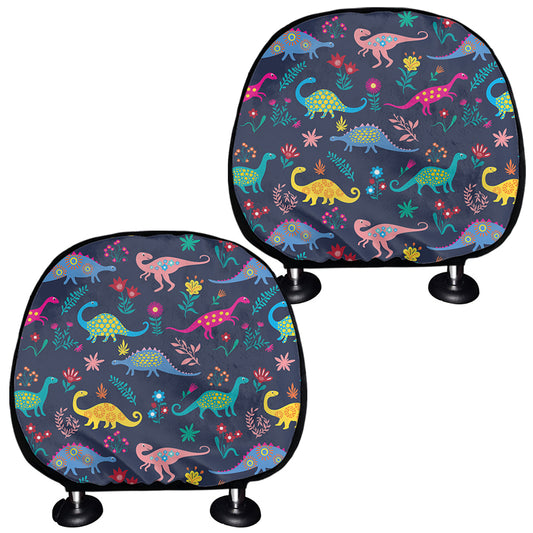Cute Dino Floral Pattern Print Car Headrest Covers