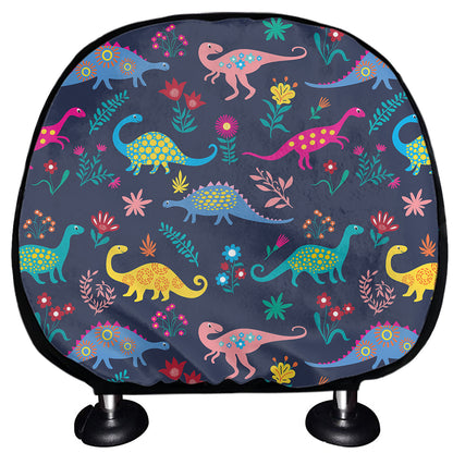 Cute Dino Floral Pattern Print Car Headrest Covers