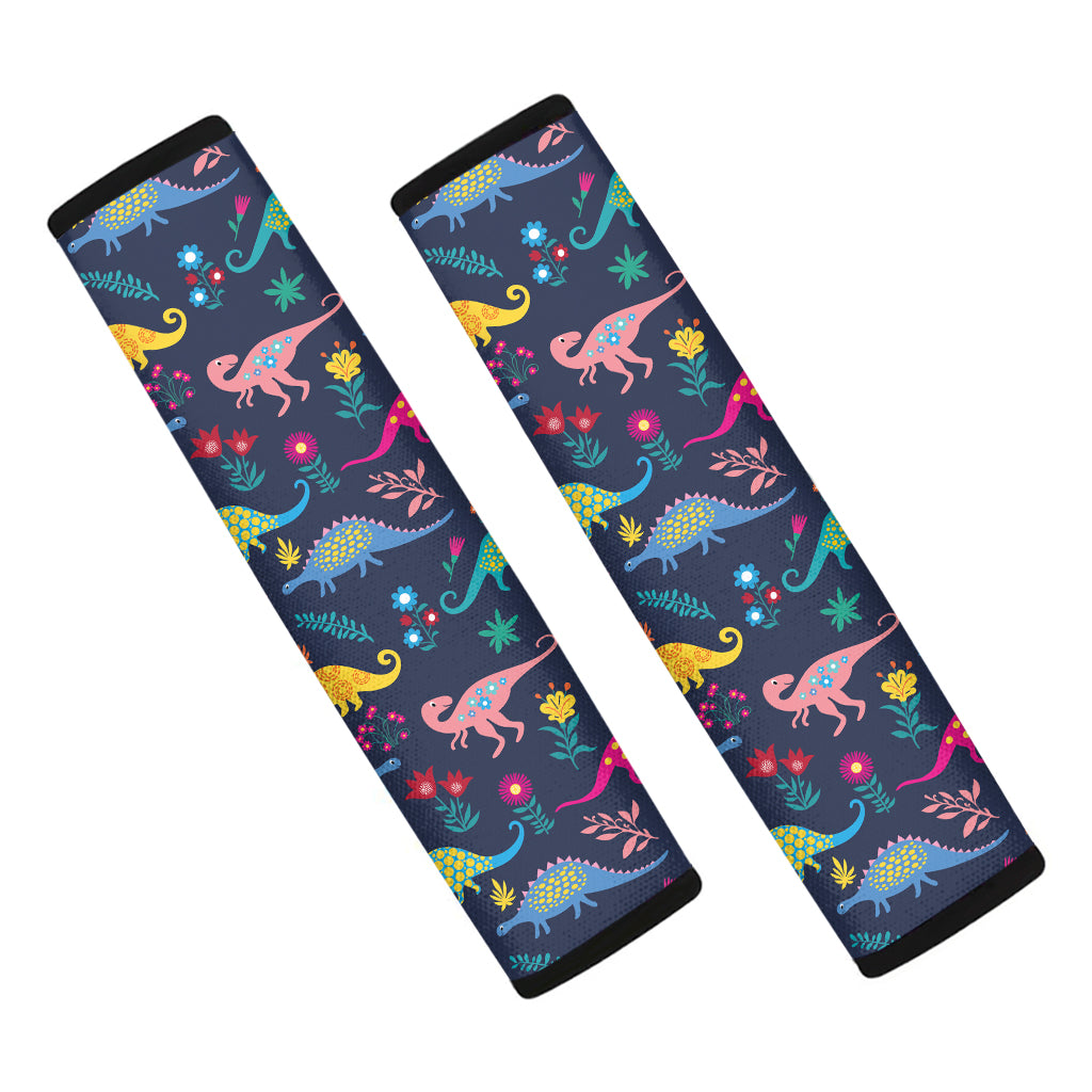 Cute Dino Floral Pattern Print Car Seat Belt Covers