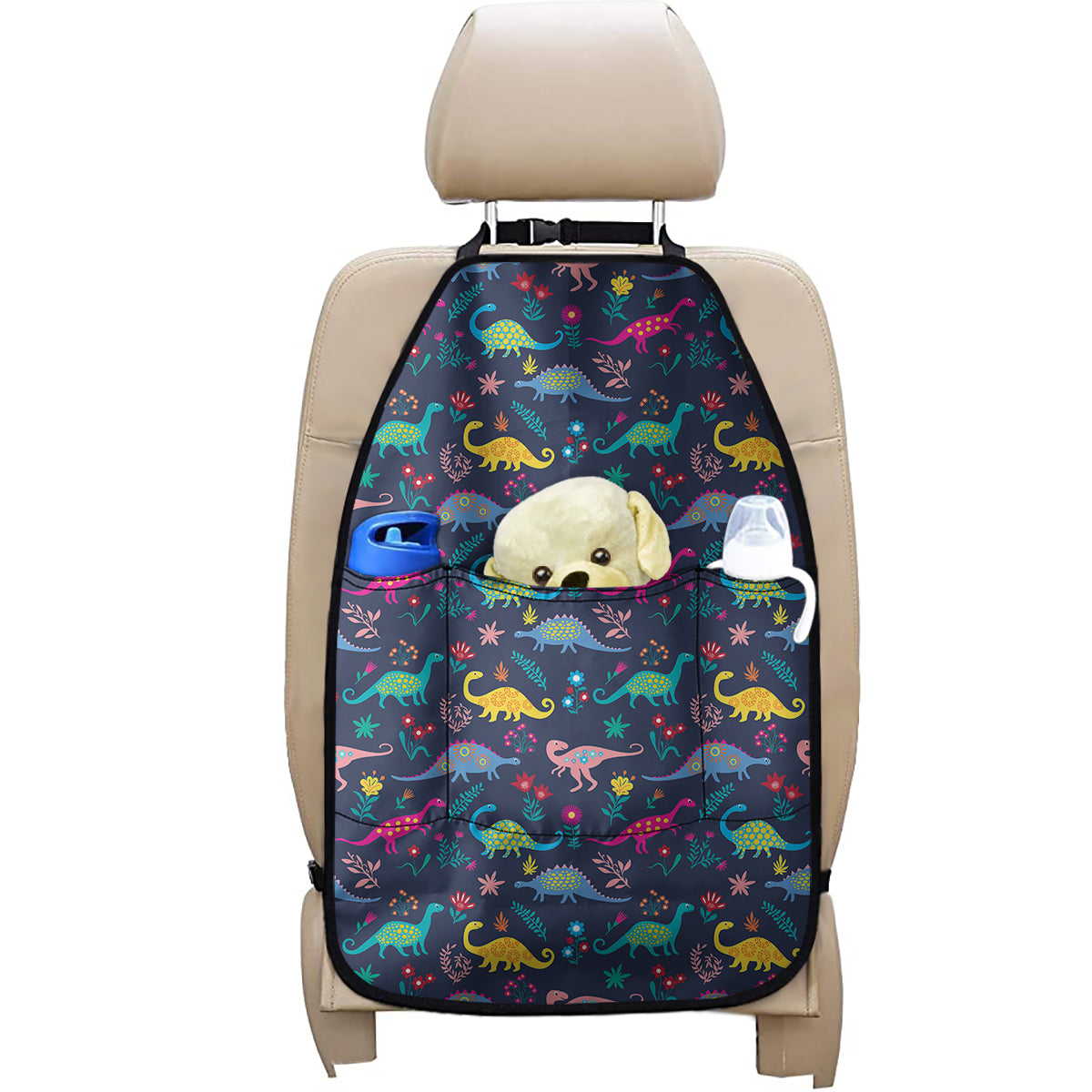 Cute Dino Floral Pattern Print Car Seat Organizers