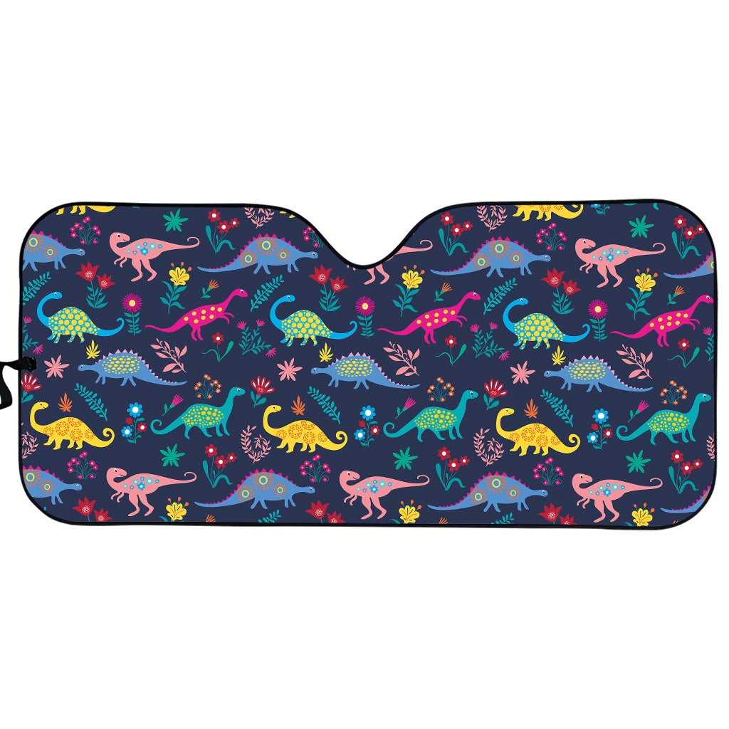 Cute Dino Floral Pattern Print Car Sun Shade