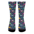 Cute Dino Floral Pattern Print Crew Socks