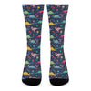 Cute Dino Floral Pattern Print Crew Socks