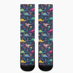 Cute Dino Floral Pattern Print Crew Socks