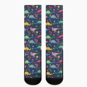 Cute Dino Floral Pattern Print Crew Socks