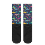 Cute Dino Floral Pattern Print Crew Socks