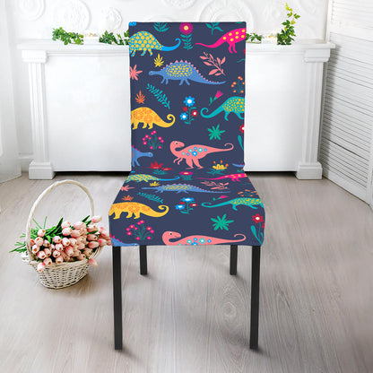 Cute Dino Floral Pattern Print Dining Chair Slipcover