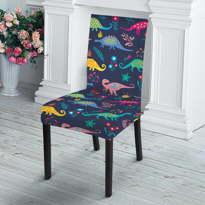 Cute Dino Floral Pattern Print Dining Chair Slipcover