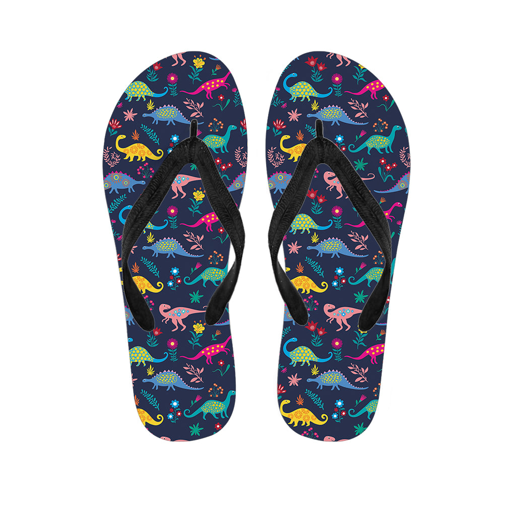 Cute Dino Floral Pattern Print Flip Flops