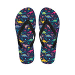Cute Dino Floral Pattern Print Flip Flops