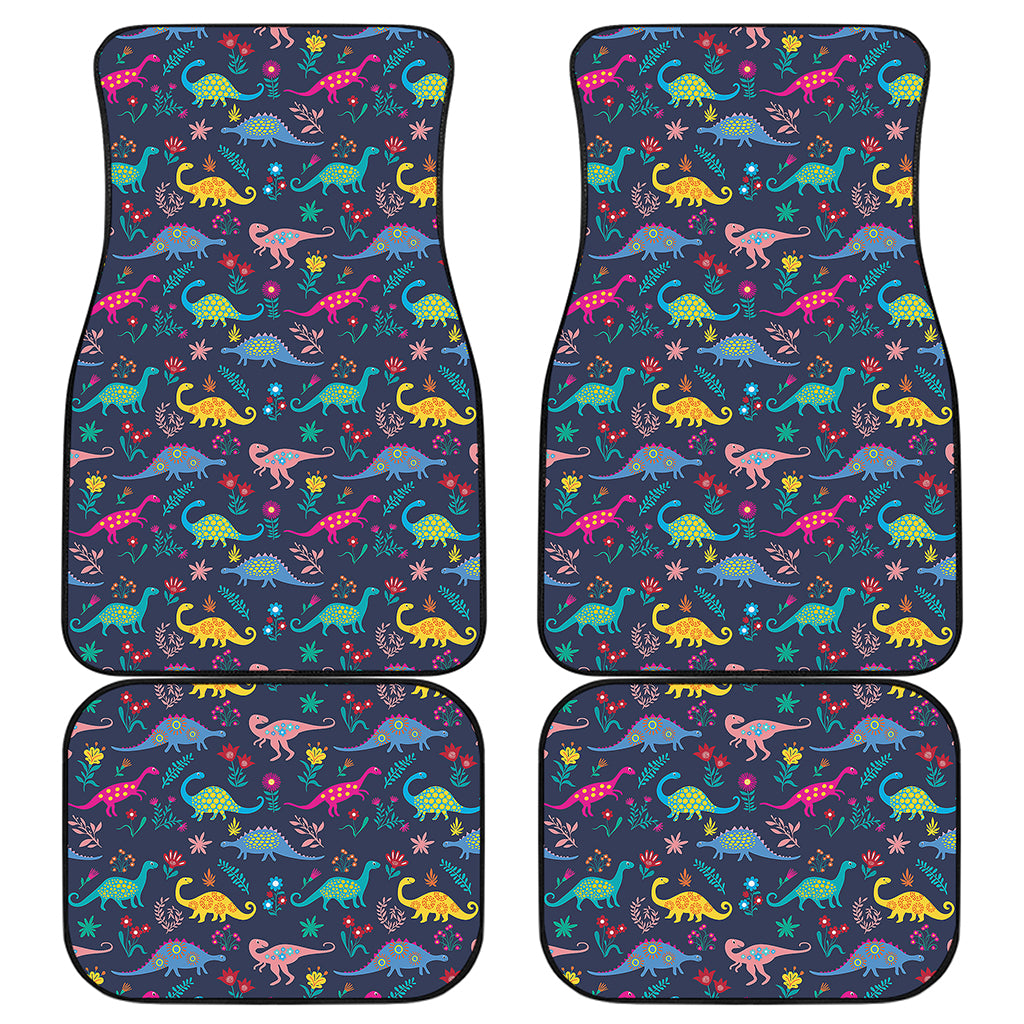 Cute Dino Floral Pattern Print Front and Back Car Floor Mats