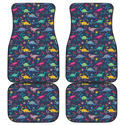 Cute Dino Floral Pattern Print Front and Back Car Floor Mats