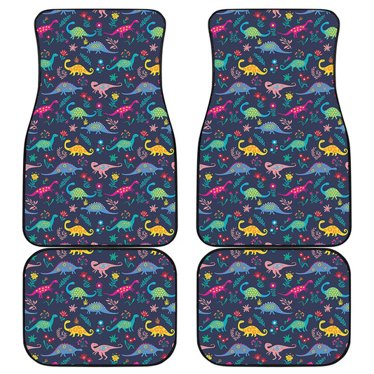 Cute Dino Floral Pattern Print Front and Back Car Floor Mats