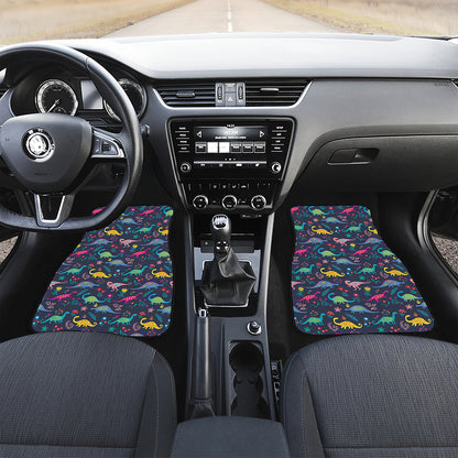 Cute Dino Floral Pattern Print Front and Back Car Floor Mats