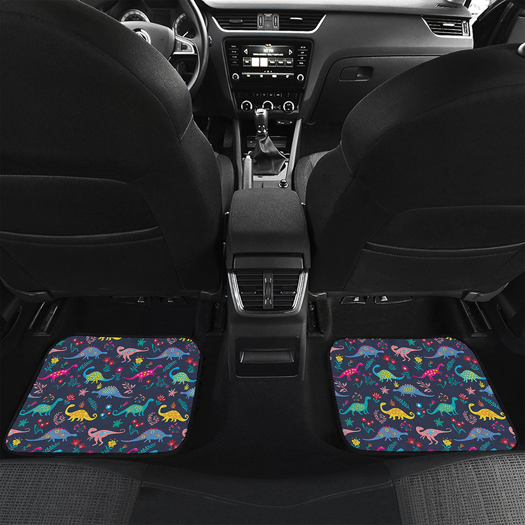 Cute Dino Floral Pattern Print Front and Back Car Floor Mats