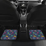 Cute Dino Floral Pattern Print Front and Back Car Floor Mats