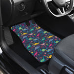 Cute Dino Floral Pattern Print Front and Back Car Floor Mats
