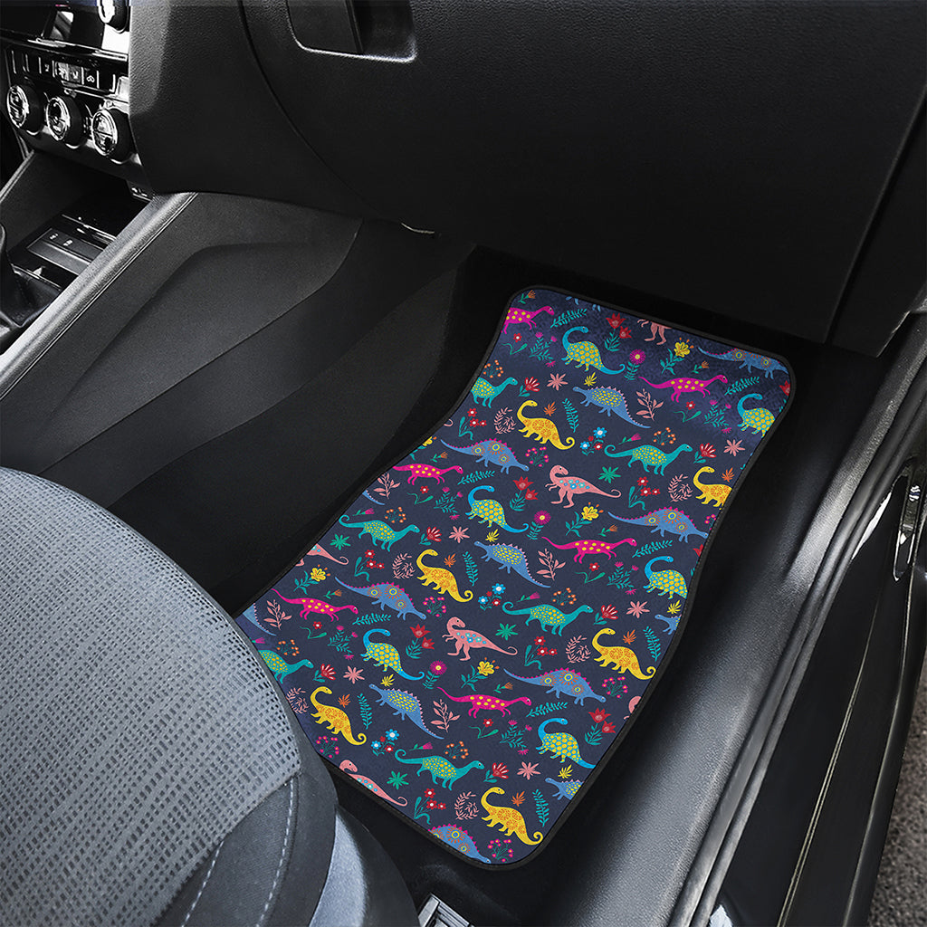 Cute Dino Floral Pattern Print Front and Back Car Floor Mats