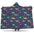Cute Dino Floral Pattern Print Hooded Blanket