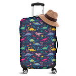 Cute Dino Floral Pattern Print Luggage Cover