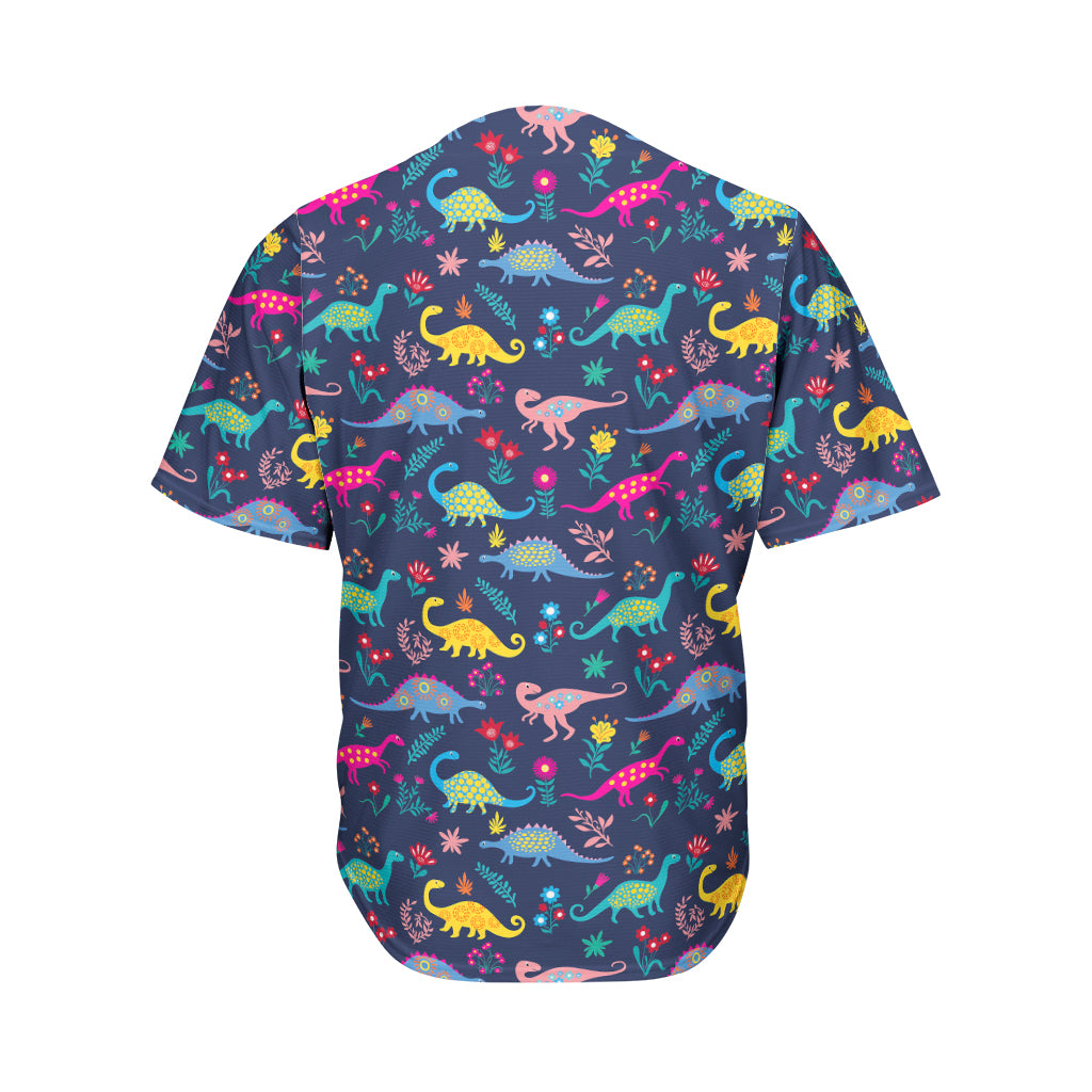 Cute Dino Floral Pattern Print Men's Baseball Jersey