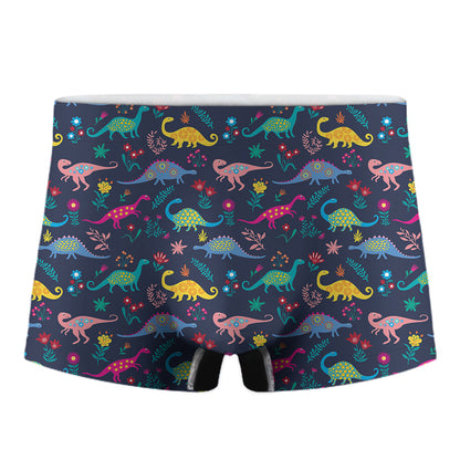 Cute Dino Floral Pattern Print Men's Boxer Briefs
