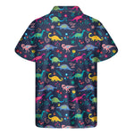 Cute Dino Floral Pattern Print Men's Short Sleeve Shirt