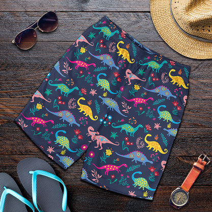 Cute Dino Floral Pattern Print Men's Shorts